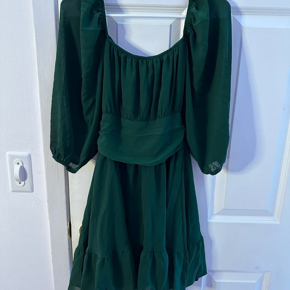EXLURA Women's Lantern Sleeve Tie Back Casual Dresses Ruffled Off Shoulder A-Lin